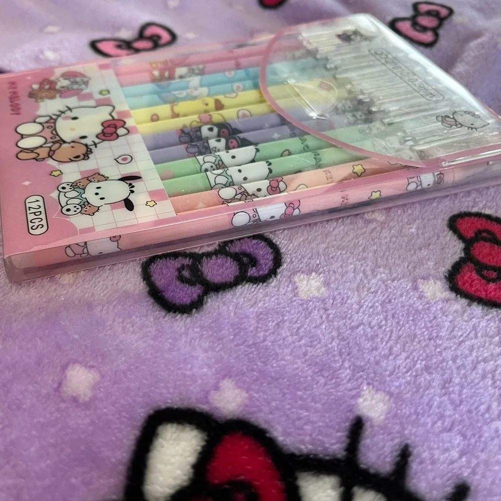 Set of 12 Sanrio Black Ink Pens in a Plastic Carrying Case